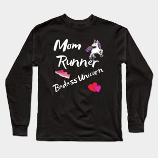 Mom Runner Badass Unicorn Long Sleeve T-Shirt